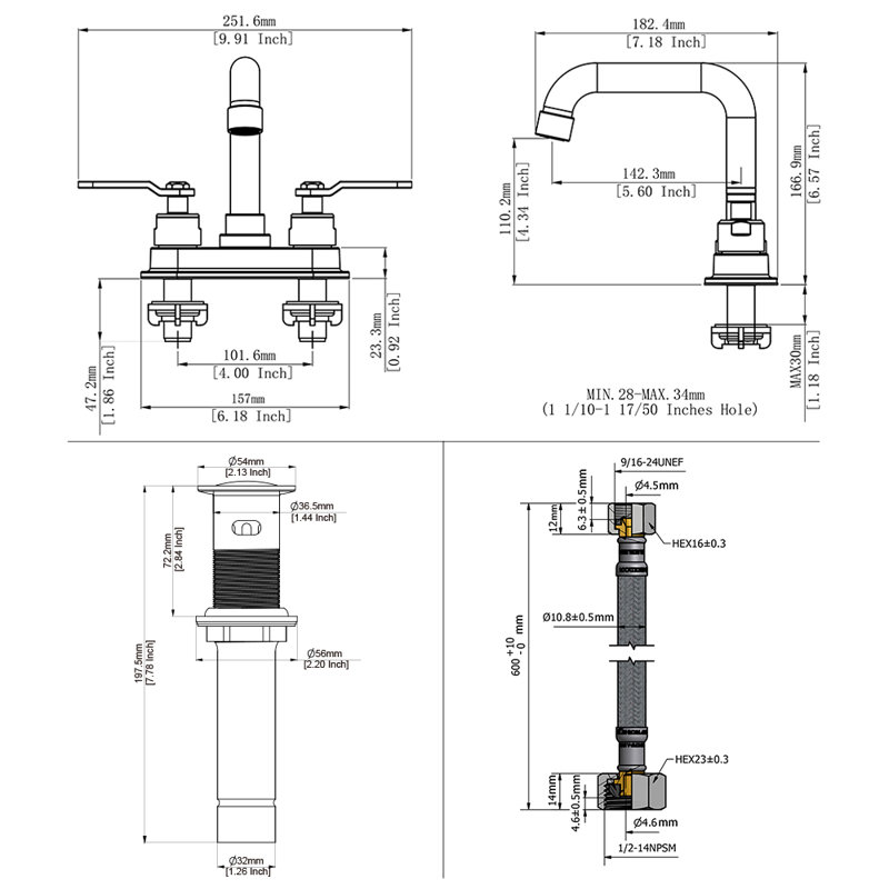 NEWATER Centerset Faucet 2handle Bathroom Faucet with Drain Assembly